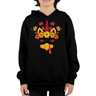 Cute Turkey Unicorn Face Girls Funny Thanksgiving Autumn Youth Hoodie - Thegiftio UK