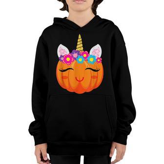 Cute Unicorn Girls Halloween Pumpkin Patch Youth Hoodie - Thegiftio UK