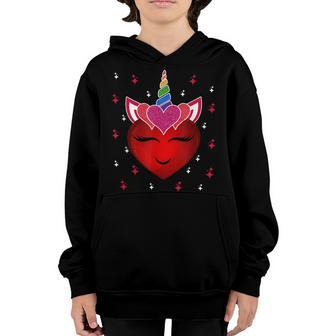 Cute Unicorn Heart Valentines Day Girls Kids Nager Gifts Youth Hoodie - Thegiftio UK