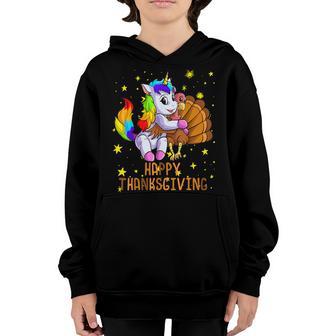Cute Unicorn Hugs Turkey Happy Thanksgiving Girls V2 Youth Hoodie - Thegiftio UK