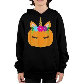 Cute Unicorn Pumpkin Halloween Thanksgiving Boys Girls Kids Youth Hoodie - Thegiftio UK