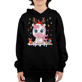 Cute Unicorn Santa Hat Reindeer Christmas Lights Girls Kids Youth Hoodie - Thegiftio UK