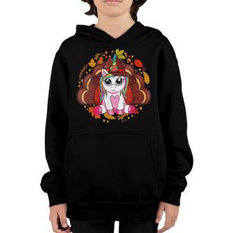 Cute Unicorn Thanksgiving For Girls Pilgrim Hat Turkey V3 Youth Hoodie - Thegiftio UK