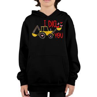 Cute Valentines Day Boy Kids I Dig You Hearts Excavator Toys Youth Hoodie - Thegiftio UK