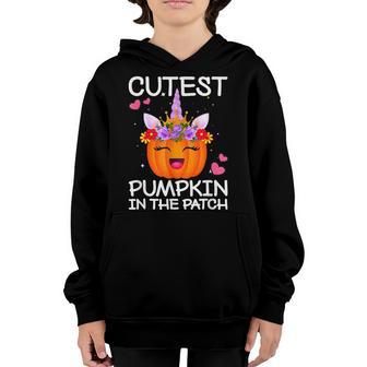Cutest Pumpkin In The Patch Halloween Girls Kids Unicorn Youth Hoodie - Thegiftio UK