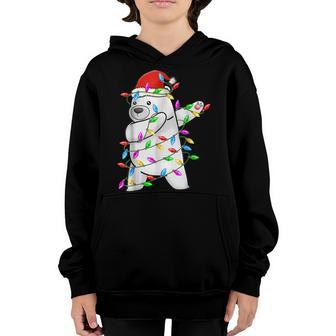 Dabbing Polar Bear For Boys Girls Christmas Tree Light V2 Youth Hoodie - Thegiftio UK