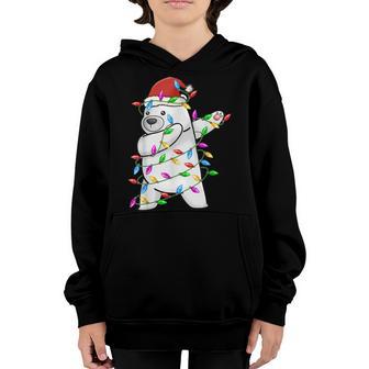 Dabbing Polar Bear For Boys Girls Christmas Tree Light Youth Hoodie - Thegiftio UK