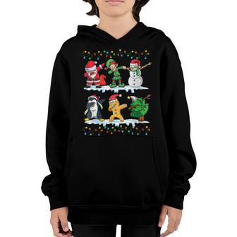 Dabbing Santa Claus Elf Snowman Funny Boys Kids Xmas Lights Youth Hoodie - Thegiftio UK