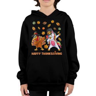 Dabbing Turkey Unicorn Thanksgiving For Girls Pilgrim Hat Youth Hoodie - Thegiftio UK