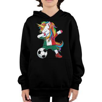 Dabbing Unicorn Football Mexico Flag Soccer Team Girls Youth Hoodie - Thegiftio UK