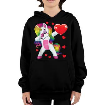 Dabbing Unicorn Heart Valentines Day Girls Kids Gift Youth Hoodie - Thegiftio UK