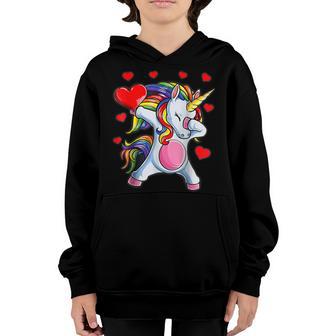Dabbing Unicorn Heart Valentines Day Girls Kids Rainbow Youth Hoodie - Thegiftio UK