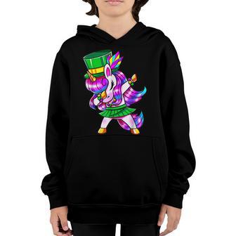 Dabbing Unicorn Jester Hat Mask Mardi Gras Festival Kids V2 Youth Hoodie - Seseable