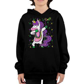 Dabbing Unicorn Jester Hat Mask Mardi Gras Festival Kids Youth Hoodie - Seseable