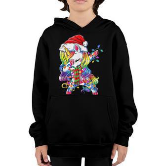 Dabbing Unicorn Santa Christmas Tree Lights Xmas Kids Girls Youth Hoodie - Thegiftio UK