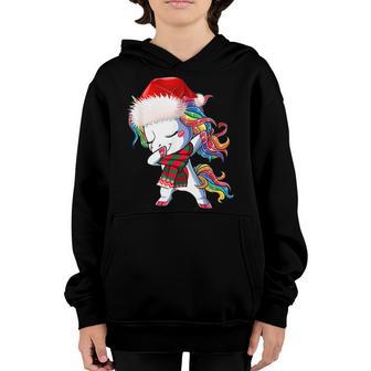 Dabbing Unicorn Santa Hat Christmas Funny Gifts Kids Girls V2 Youth Hoodie - Thegiftio UK