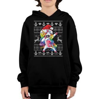 Dabbing Unicorn Sunglasses Santa Ugly Christmas Kids Girls Youth Hoodie - Thegiftio UK