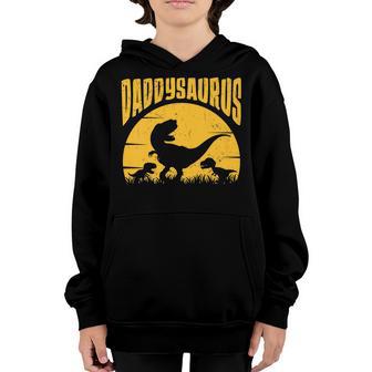 Daddy Dinosaur T Rex Daddysaurus Two Kids Dino Fathers Day Youth Hoodie - Thegiftio UK