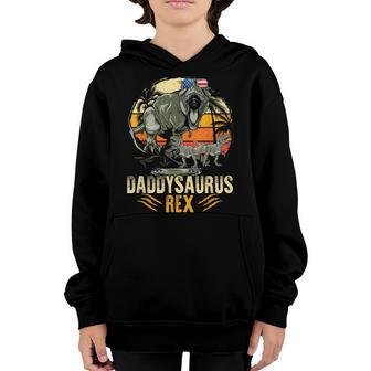 Daddysaurus T Rex Two Kids Fathers Day 2023 Us Flag Funny Youth Hoodie - Thegiftio UK