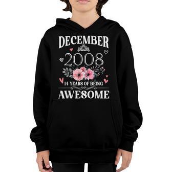 December 2008 Floral 14 Years Old 14Th Birthday Girl Women Youth Hoodie - Thegiftio UK