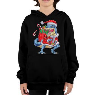 Dinosaur Christmas Santa Claus T Rex Boys Men Funny Xmas V2 Youth Hoodie - Thegiftio UK