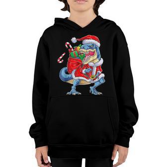 Dinosaur Christmas Santa Claus T Rex Boys Men Funny Xmas V3 Youth Hoodie - Thegiftio UK