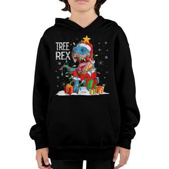 Dinosaur Christmas Tree Rex Pajamas Men Boys Xmas Lights Youth Hoodie - Thegiftio UK