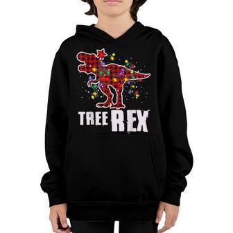 Dinosaur Pajamas Tree Rex Christmas Tree Xmas Lights Kids Youth Hoodie - Thegiftio UK