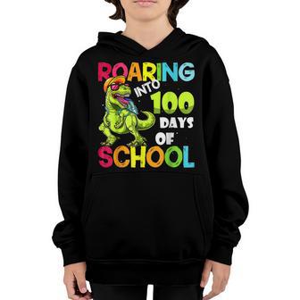 Dinosaur Roaring Into 100 Days Of School T-Rex Boys Youth Hoodie - Thegiftio UK
