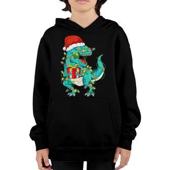 Dinosaur Santa For Boys Girls Christmas Tree Lights V4 Youth Hoodie - Thegiftio UK