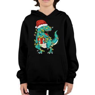 Dinosaur Santa For Boys Girls Christmas Tree Lights Youth Hoodie - Thegiftio UK