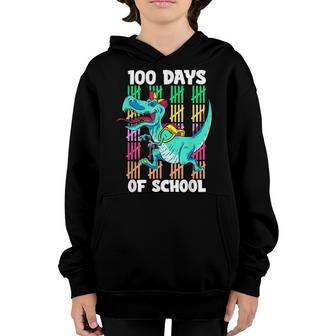 Dinosaur T Rex Happy 100 Days Of School Teacher Boys Kids Youth Hoodie - Seseable