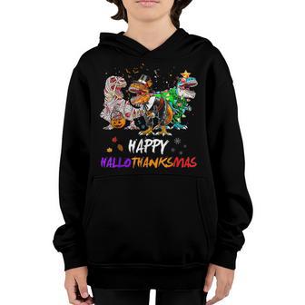 Dinosaur T Rex Happy Hallothanksmas Halloween Boys Youth Hoodie - Thegiftio UK