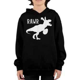 Dinosaur T Rex With Bunny Ears Easter Egg Hunt Kids Boys Youth Hoodie - Seseable