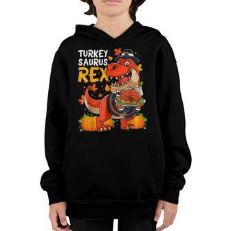 Dinosaur Thanksgiving Boys Turkey Saurus T Rex Pilgrim Men V2 Youth Hoodie - Thegiftio UK