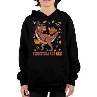Dinosaur Thanksgiving Boys Turkey Saurus T Rex Pilgrim Men V4 Youth Hoodie - Thegiftio UK