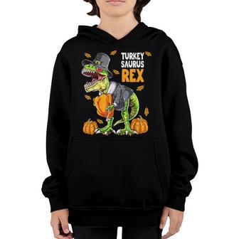 Dinosaur Thanksgiving Boys Turkey Saurus T Rex Pilgrim Men V9 Youth Hoodie - Thegiftio UK