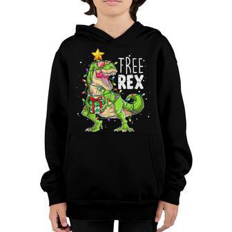 Dinosaur Xmas Tree Lights Tree Rex Christmas Pajamas Boys V2 Youth Hoodie - Thegiftio UK