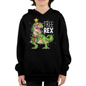 Dinosaur Xmas Tree Lights Tree Rex Christmas Pajamas Boys Youth Hoodie - Thegiftio UK