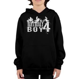 Dirt Bike Birthday Boy 4 Years Old 4Th B-Day Boys Party Youth Hoodie - Thegiftio UK