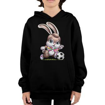 Easter Bunny Rabbit Soccer With Football For Boys Youth Hoodie | Mazezy