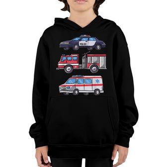 Emergency Vehicles Gift For Boys Police & Fire Truck Youth Hoodie - Thegiftio UK