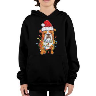 English Bulldog Santa Christmas Tree Lights Xmas Boys Dog Youth Hoodie - Thegiftio UK