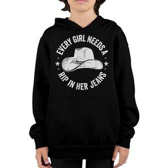 Every Girl Needs A Little Rip In Her Jeans Funny V2 Youth Hoodie - Thegiftio UK