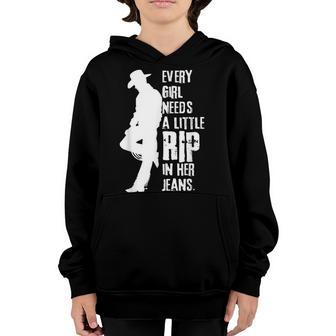 Every Girl Needs A Little Rip In Her Jeans Funny V4 Youth Hoodie - Thegiftio UK