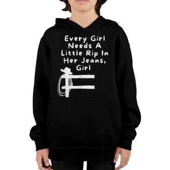 Every Girl Needs A Little Rip In Her Jeans Girl 2023 V2 Youth Hoodie - Thegiftio UK