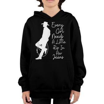 Every Girl Needs A Little Rip In Her Jeans Girl 2023 Youth Hoodie - Thegiftio UK