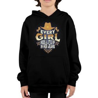 Every Girl Needs A Little Rip In Her Jeans Novelty Cowboy Youth Hoodie - Thegiftio UK