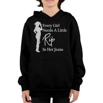 Every Girl Needs A Little Rip In Her Jeans V11 Youth Hoodie - Thegiftio UK