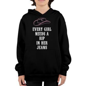 Every Girl Needs A Little Rip In Her Jeans V39 Youth Hoodie - Thegiftio UK